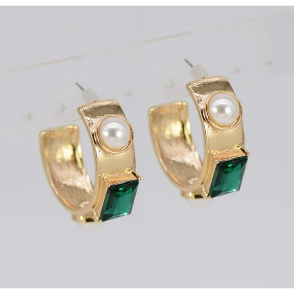 E1897 | Dual-Stone Hoop Earrings | 25E6409