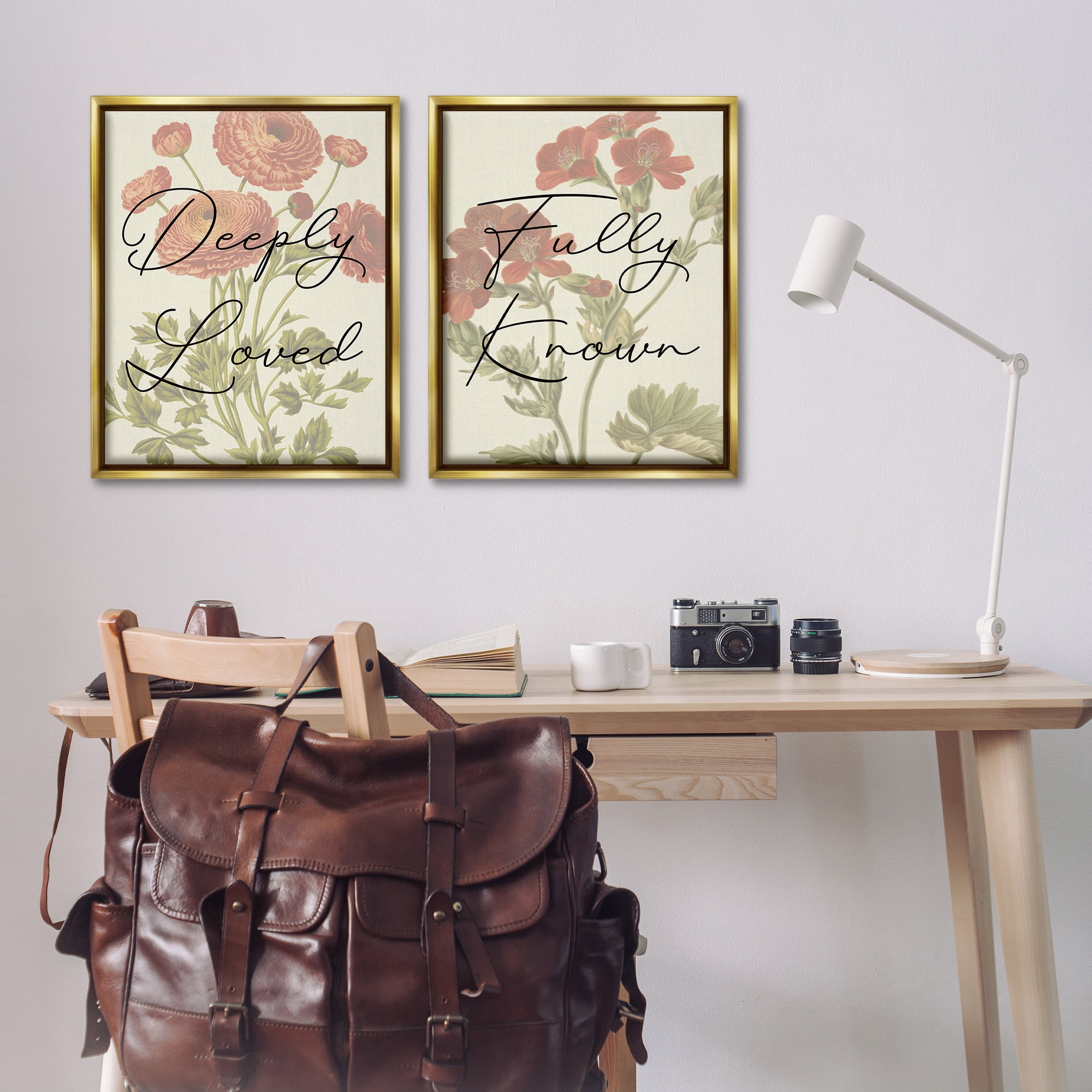 Stupell Industries Loved & Known Florals Plants & Flowers Painting Gold Floater Framed Canvas Art Print Wall Art, 31 x 25, Set of 2