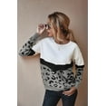 thumbnail image 1 of Round Neck Drop Shoulder Color Block Leopard Print Sweater for Women, 1 of 3