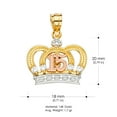thumbnail image 3 of Ioka - 14K Tri Color Gold 15 Years Quinceanera Princess Crown or Tiara CZ Charm Pendant For Necklace or Chain, 3 of 5