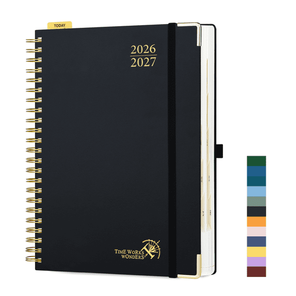 POPRUN 2026-2027 Daily Planner, 8.5" x 12", (Jul.26-Jun.27) Academic Calendar Book with One Page Per Day Planner, Spiral Hard Cover, Black