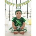 thumbnail image 4 of BemeyourBBs 3Pcs Baby Boy Dinosaur First Birthday Outfit 1st Birthday Clothes Short Sleeve Romper Elastic Waist Jogger Pants and Hat Set Summer Clothes, 4 of 9