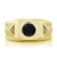 thumbnail image 2 of Gem Stone King 18K Yellow Gold Plated Silver Black Onyx and White Diamond Ring for Men | 1.68 Cttw | Round 8MM | Available in Size 5, 6, 7, 8, 9, 2 of 5