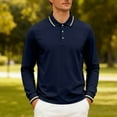 thumbnail image 4 of Men's Long Sleeve Golf Shirt Buttons Lapel Collared Dressy Tops Moisture Wicking Athletic Casual Travel Blouse (L, Navy), 4 of 5