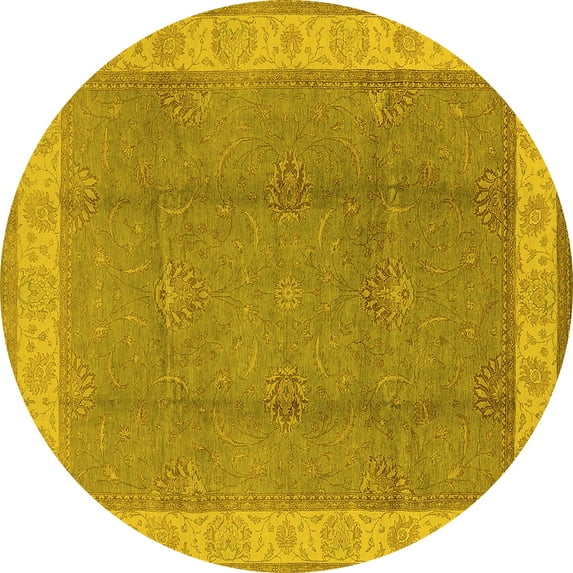 Ahgly Company Machine Washable Indoor Round Oriental Yellow Traditional Area Rugs, 3' Round
