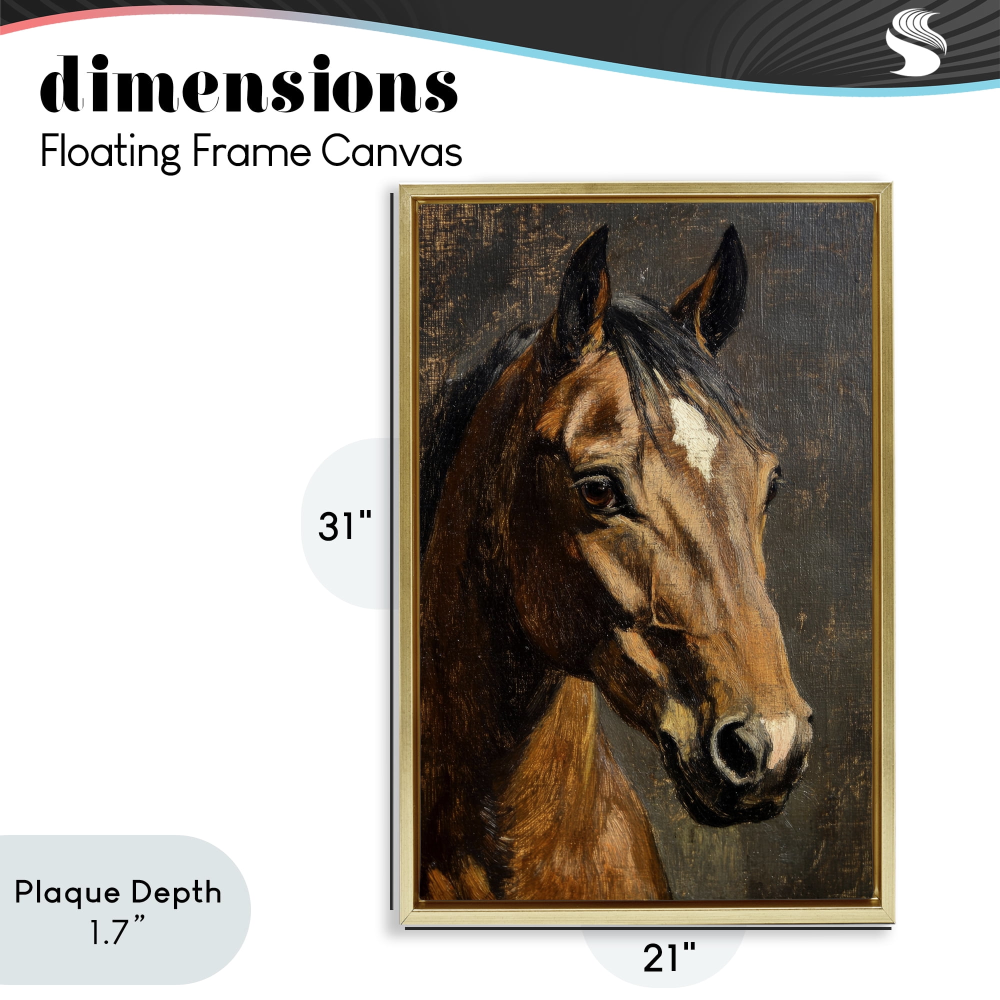 Stupell Industries Horse Portrait Study Gold Framed Floater Canvas Wall Art, design by Petal Prints Design