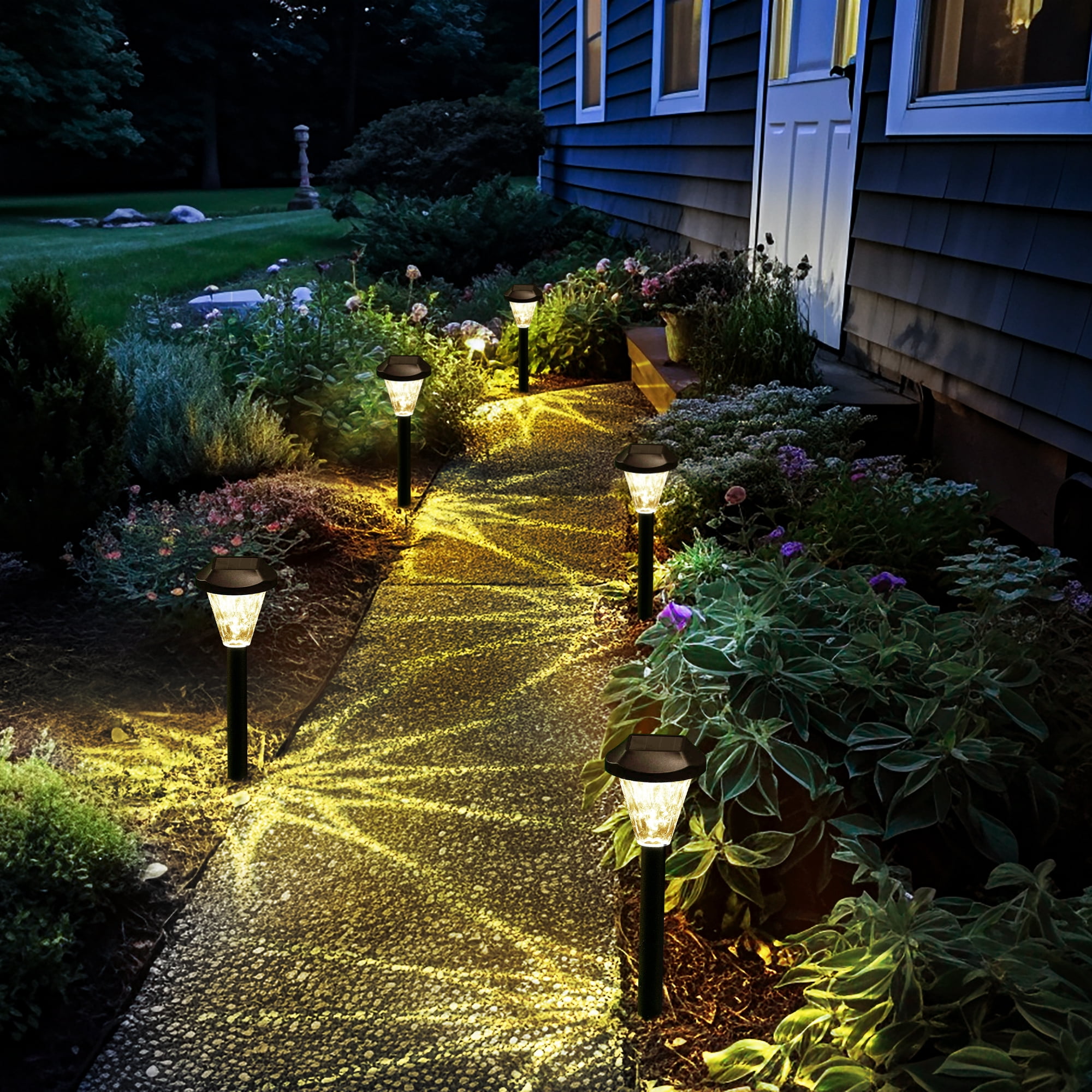 GIGALUMI 16 Pack Solar Pathway Lights, IP65 Waterproof Outdoor Warm White Solar Landscape Lighting