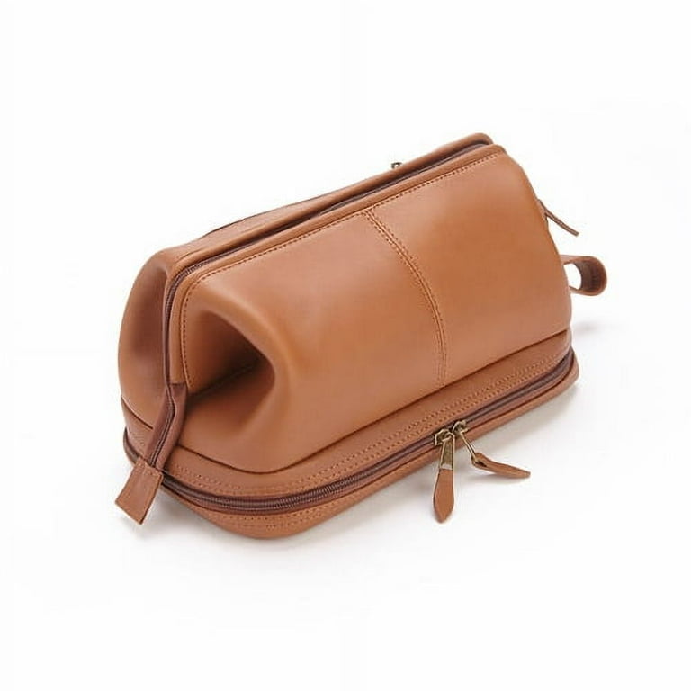 Royce Compact Leather Toiletry Bag Tan