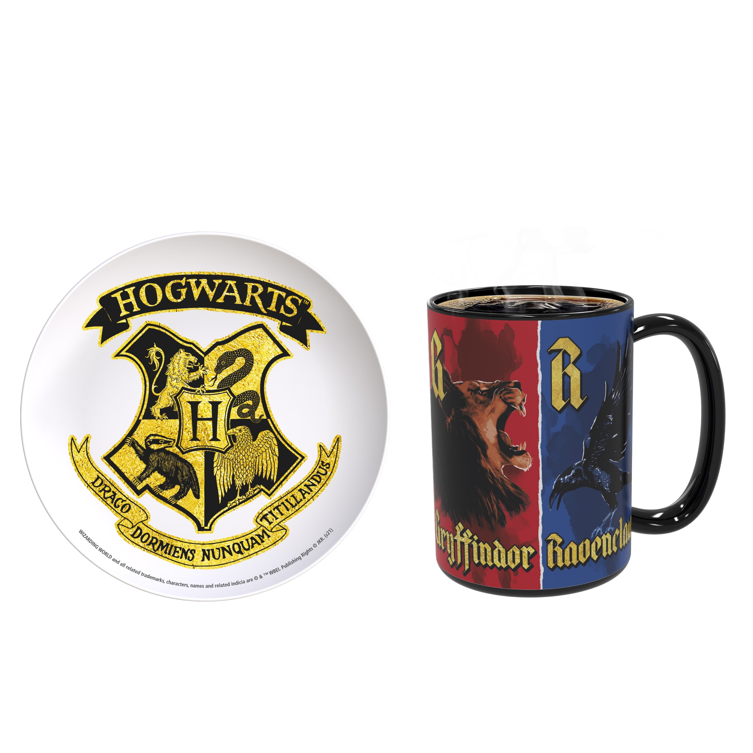 Zak Designs Harry Potter Ceramic Color Changing Mug and Plate  Set for Coffee, Tea, Breakfast or Dessert with Unique Heat Reactive Artwork  (2-Piece, Non BPA, Hogwarts) 15 fluid ounces: Dining
