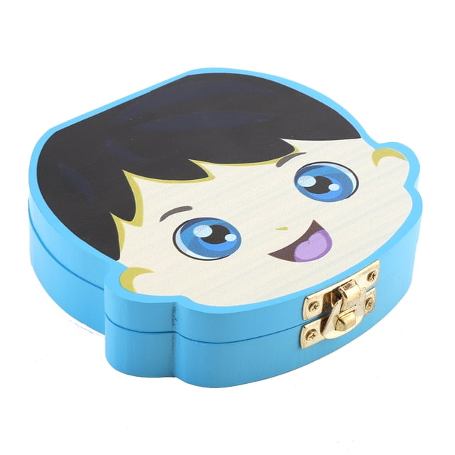 Caja linda para dientes de leche con apariencia de niño y niña, caja de almacenamiento de dientes de madera, organizador para niños y bebés(#3)