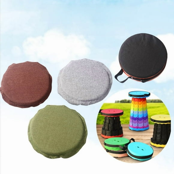 Tabouret Pliable Extérieur en Lin Vert avec Hauteur Réglable – Coussin Rond en Tissu Oxford Imperméable pour Camping, Voyage et Sièges Polyvalents; Design Compact Pliable pour un Rangement Facile