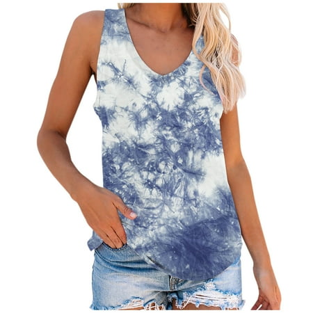 

HHei_K Fashion Women Tie-Dye Printed Sleeveless Tops Casual Round Neck Pullover Vest corset tops for women