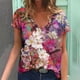 thumbnail image 1 of Puntoco, blusa estampada de verano para mujer, camisetas casuales con cuello en V, camisetas de manga corta, tops Puntoco Puntoco-3747, 1 of 5