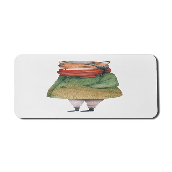 Cartoon Computer Mouse Pad, Winter Fox in a Coat Red Scarf Plain Background, Rectangle Non-Slip Rubber Mousepad X-Large, 35" x 15" Gaming Size, Multicolor, by Ambesonne