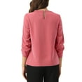 thumbnail image 4 of CURVOSPORT Women's Dressy Shirt Work Office Top Keyhole Pleated Front Ruched 3/4 Sleeve Chiffon Blouse M Dark Pink, 4 of 7