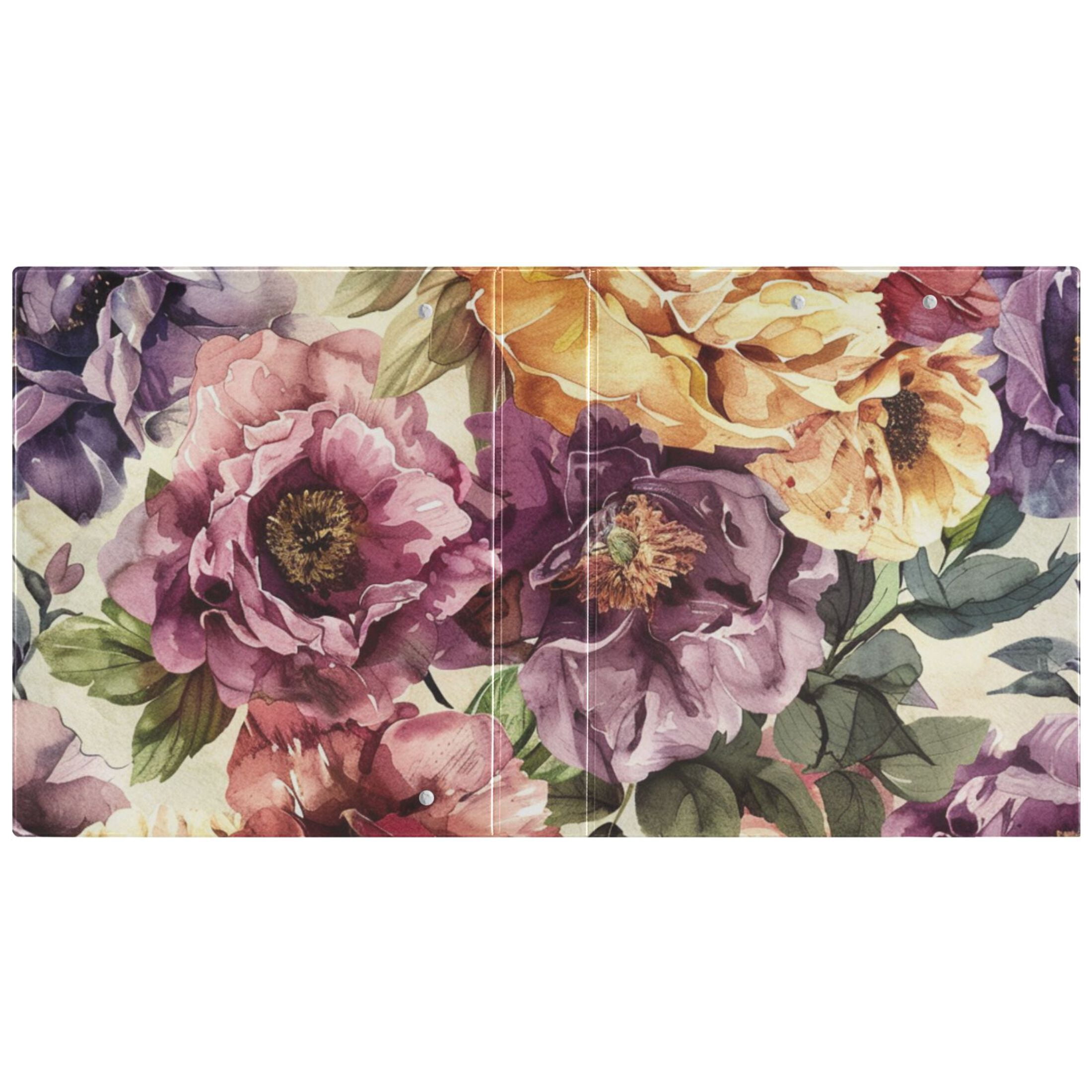 Blooming Flowers 3 Ring Binders 1.5 inch Hardcover File Folders with Interior Pockets A4 Size Organizer for School Office Hospital