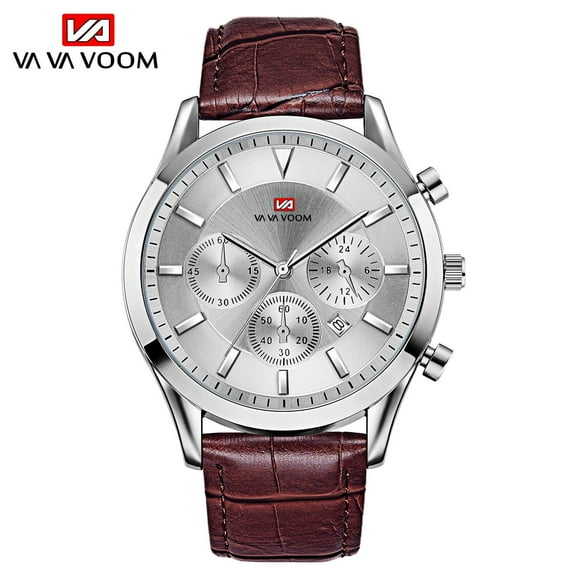 VA VA VOOM Classic Men Quartz Watches Simulation Multifunctional Calendar Leather Waterproof Military Business Men's Wristwatch