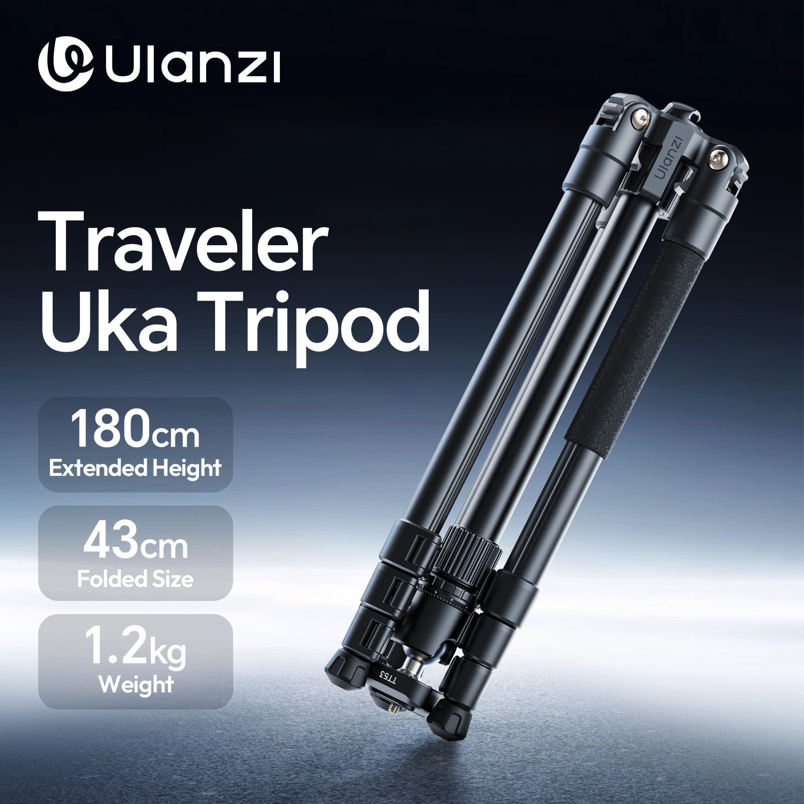 Ulanzi TT53 Traveler Uka Tripod – 180cm Lightweight Aluminum Travel Tripod with Quick Release Plate & 360° Ball Head for DSLR, Mirrorless, and Smartphone Cameras