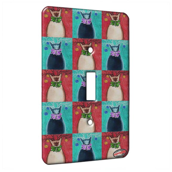 KuzmarK™ Single Gang Toggle Switch Wall Plate - Siamese Reindeer Kitty Christmas Cat Pattern Art by Denise Every
