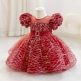 thumbnail image 4 of NAISIBABY Girls Flower Dress, Glitter Mesh Tutu Tulle Puff Sleeve Wedding Party Pageant Princess Dress Red 4T, 4 of 6