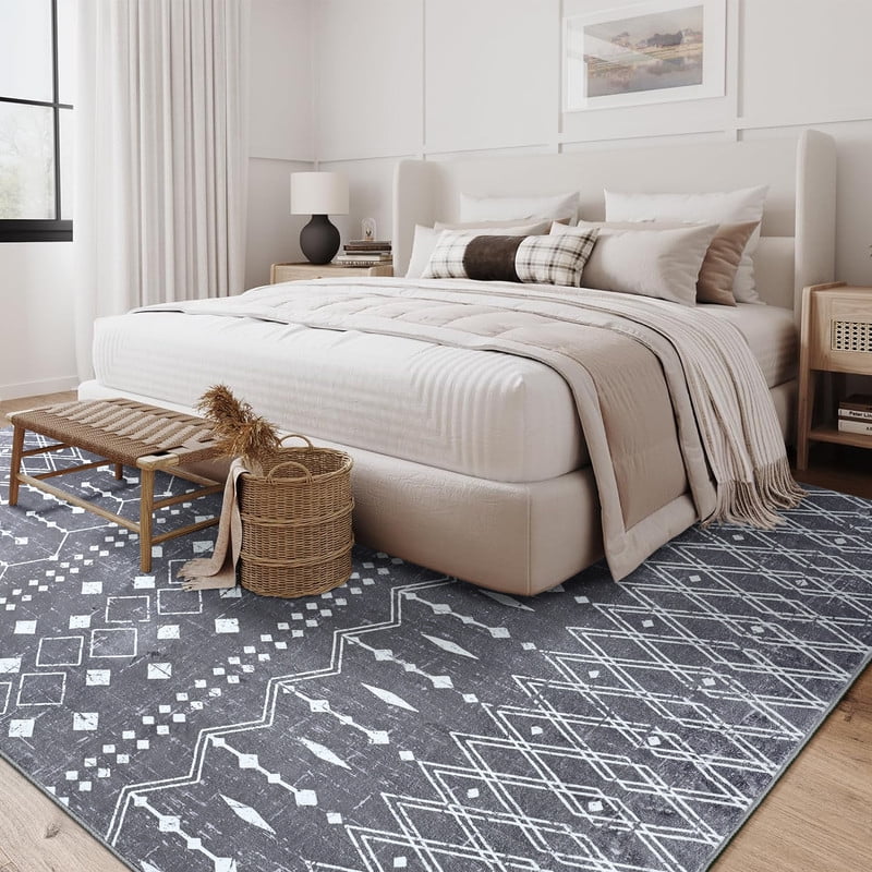 Jamfeel Area Rugs Vintage Geometric Printed Washable Rug Comfy Soft Non Slip Low Pile Carpet for Living Room, Kitchen, Office 4'x6' Gray