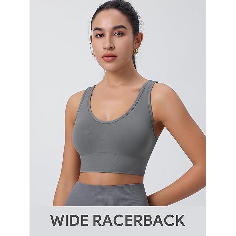 High Impact Sports Bras For Women – Criss Cross Back, Padded, Support For Large Bust, D-Grey