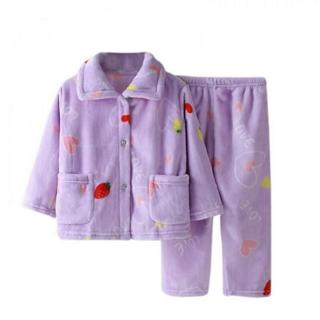 

Promotion!Kids Girls Autumn Winter Cartoon Print Flannel Pajama Sets Cute Rabit Long Sleeve Lapel Tops with Pants warm Sleeping Clothing
