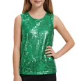 thumbnail image 2 of mgoYE Girls Metallic Outfit Crop Top Sleeveless Shirt Sequin Tee Loose Blouse(Green,11-14 Years), 2 of 7