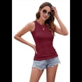 thumbnail image 4 of Chaleco Ajustado Acanalado con Cuello Redondo para Mujer, Color Vino Tinto, Talla S, 4 of 10