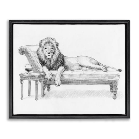 Stupell Industries Lounging Beast Lion Black Framed Floater Canvas Wall Art, design by Victoria Barnes