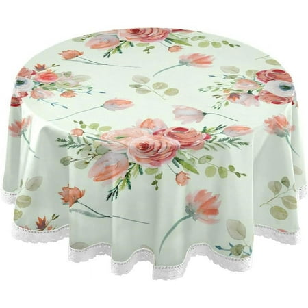 SKYSONIC Flower Round Tablecloth 60 inch Waterproof Tablecloth Stain Resistant and Wrinkle Decorative Patio Table Cloths for Kitchen Dinning Room Party Home Garden Picnic