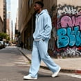 thumbnail image 4 of Havenx Mens Track Suits 2 Piece Set Zipper Waffle Knit Sweatsuit Drawstring Waist Texture Hoodie and Sweatpants Wide Leg Winter Jogging Sport Athletic Casual Tracksuit Outfits,Sky Blue 2XL, 4 of 6