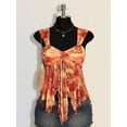 thumbnail image 4 of Orange Tie-Front Ruched Peplum Mesh Hem Asymmetrical Tank Top For Women, 4 of 8