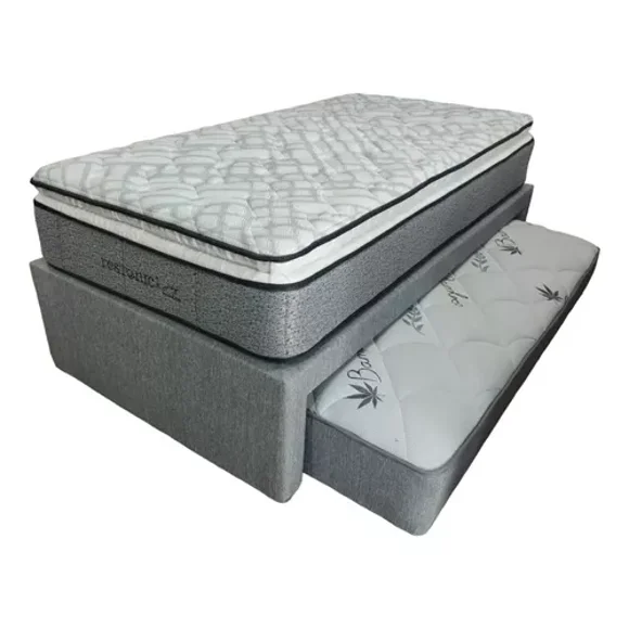 Cama Canguro Gris + Colchon Restonic Matrimonial