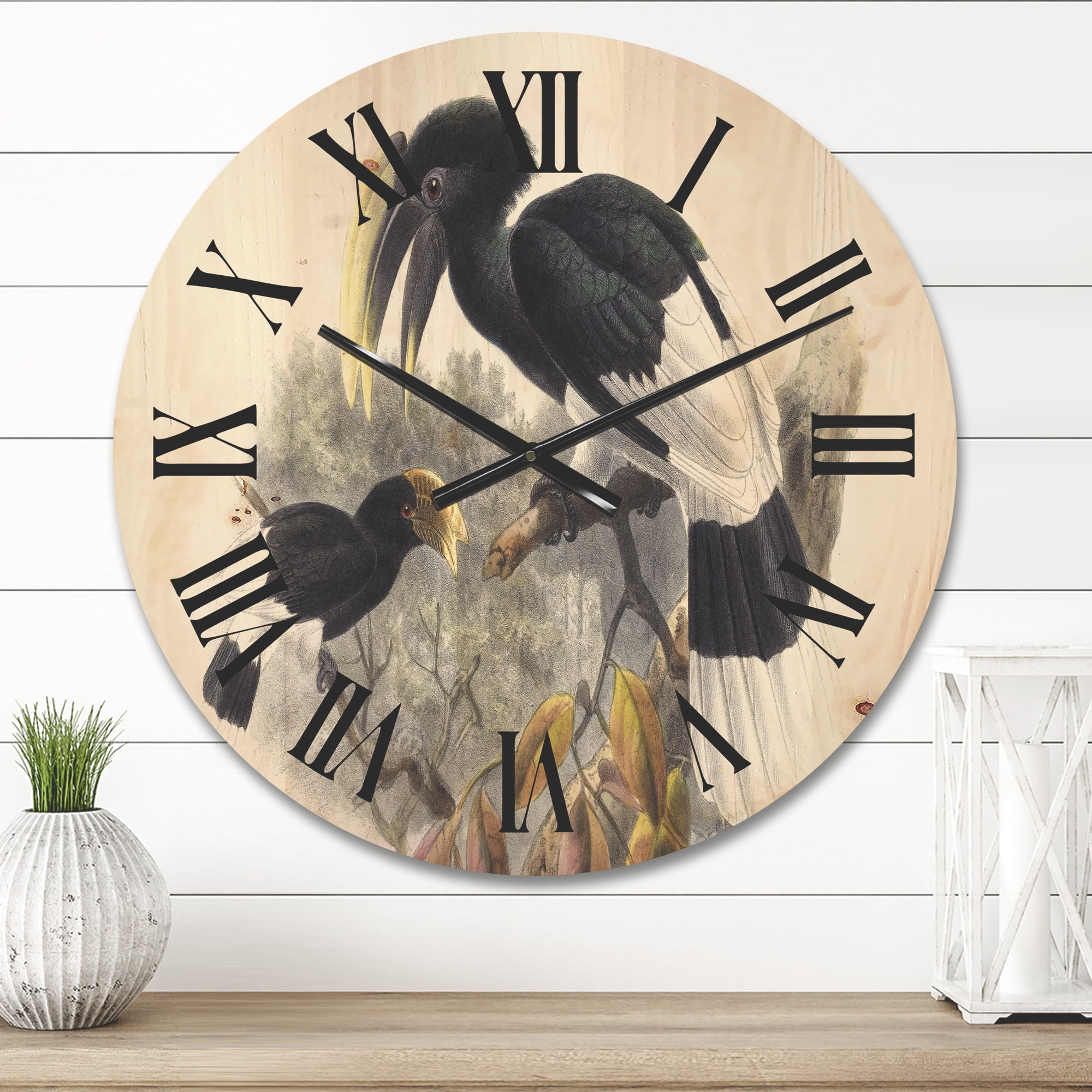 Designart 'Ancient Bird Illustration I' Traditional Wood Wall Clock
