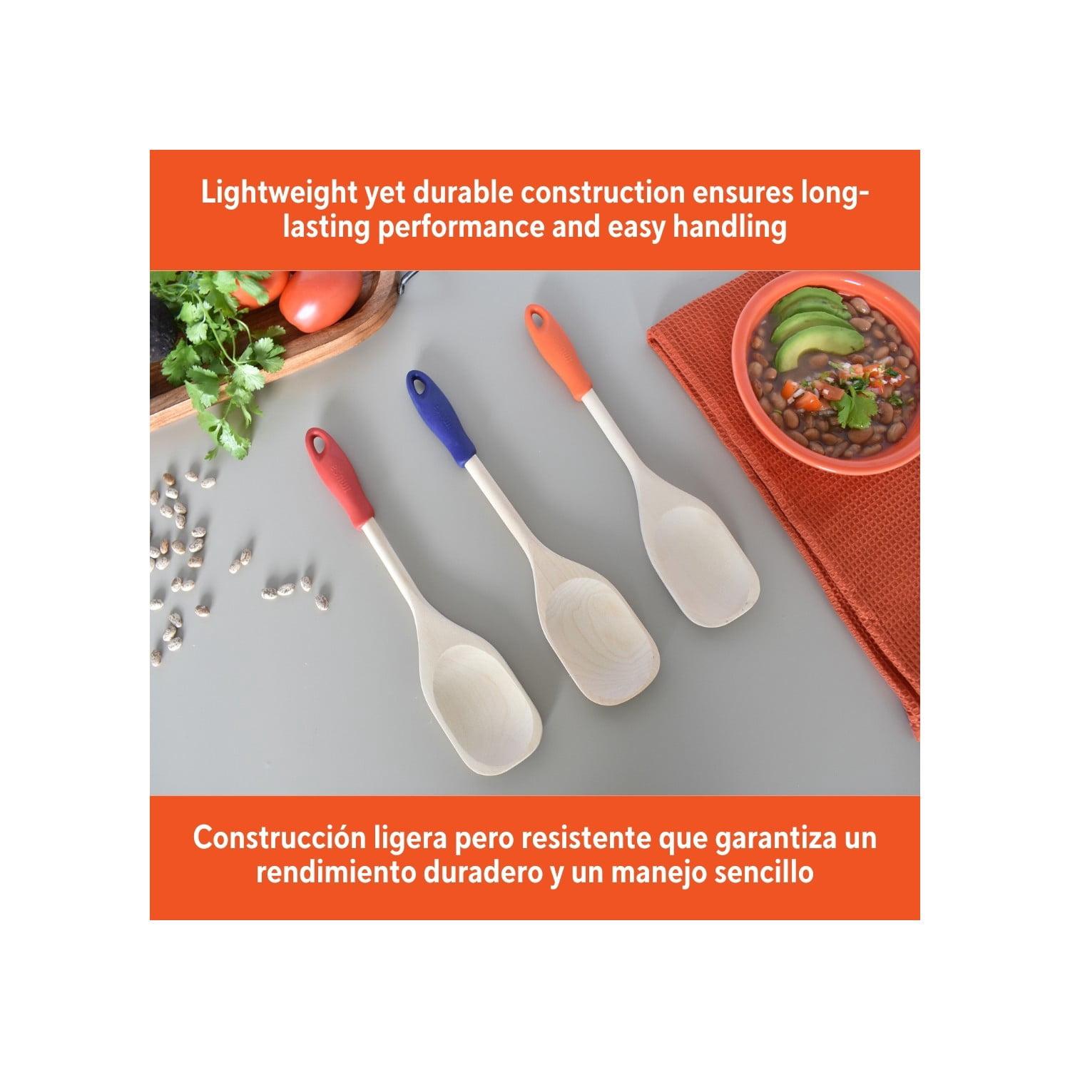 (2 pack) IMUSA  12in Wood Spoon with Silicone Grip, Small