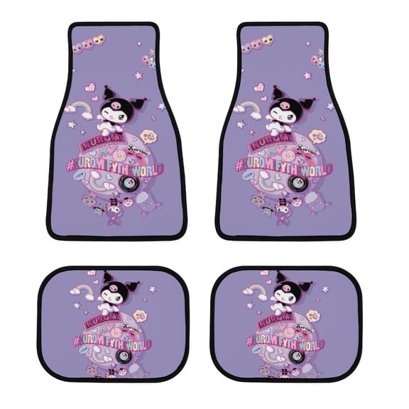 Kuromi Car Floor Mats 4PC Set Anti Skid Vehicle Floor Mat Car Carpet for Front Rear Seats Universal Auto Interior Accessories