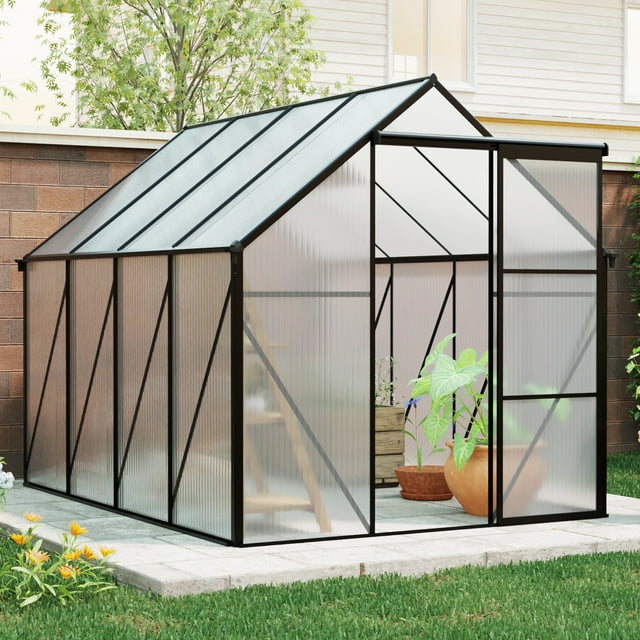 Noble House Serre en Polycarbonate 6 X 8 Pi avec Base Surélevée et Ancres, Cadre en Aluminium Robuste, Noir