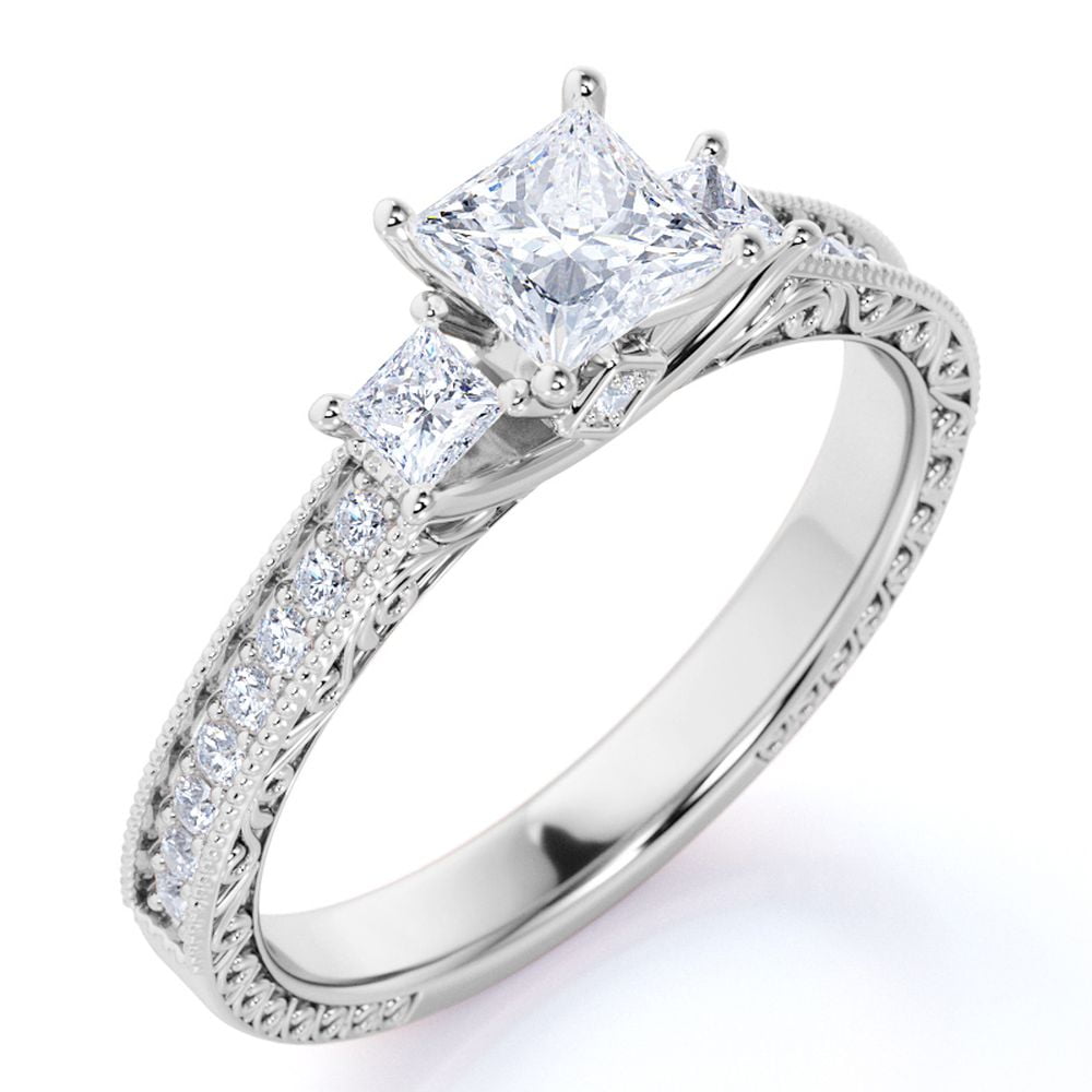 3 Ct Princess Solitaire Antique Diamond Engagement Ring Vintage White Gold Over 