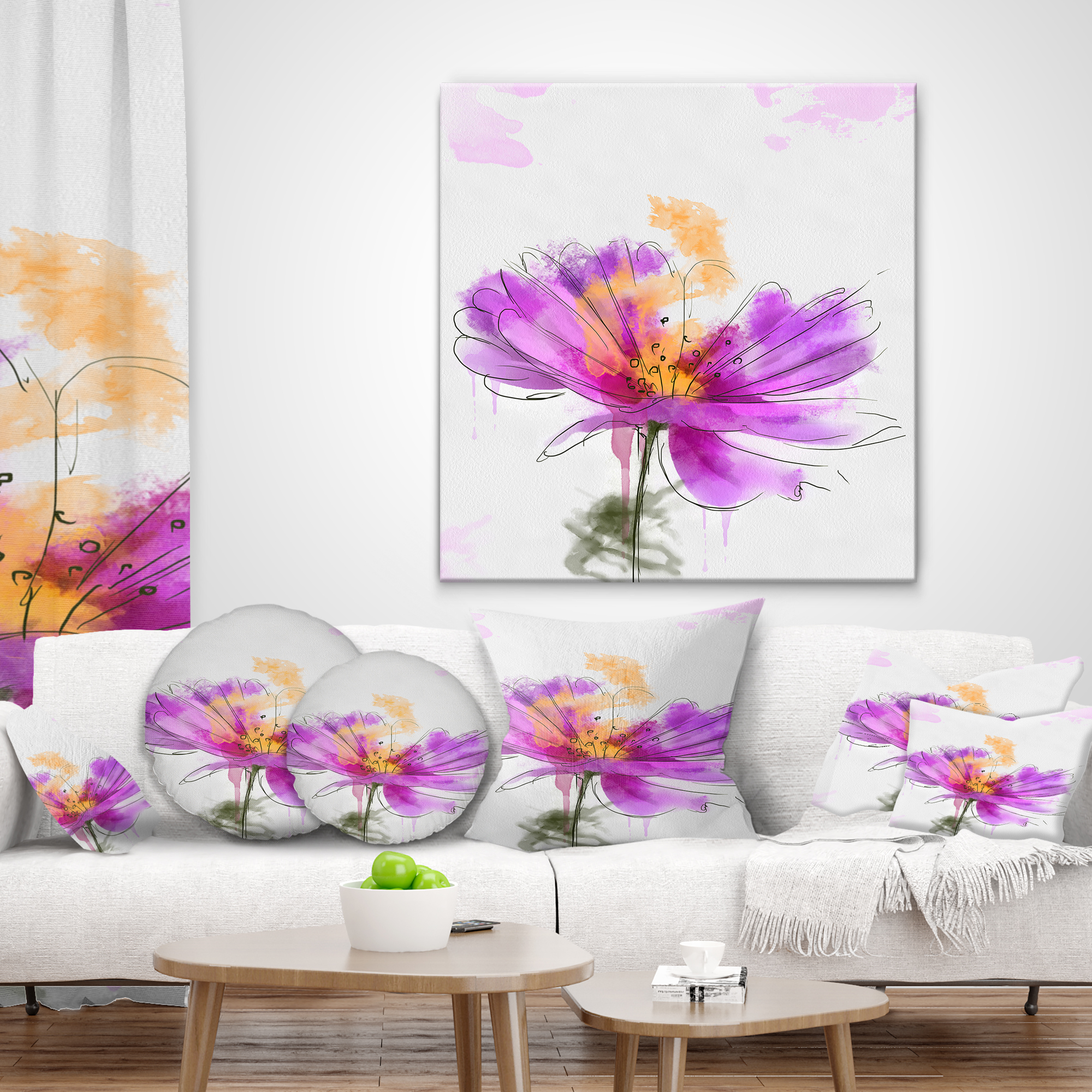 Designart Purple Flower Watercolor Illustration - Flowers Throw Pillowwork - 18x18