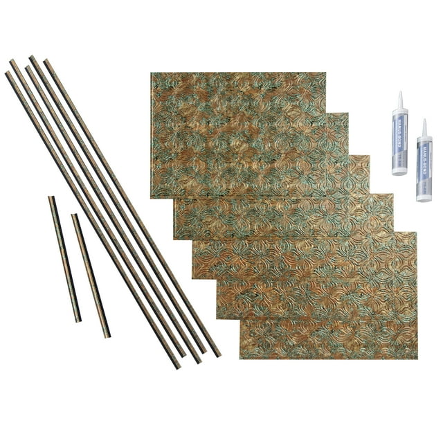 FASÄDE Lotus Decorative Vinyl Backsplash 15 sq ft Kit in Copper Fantasy