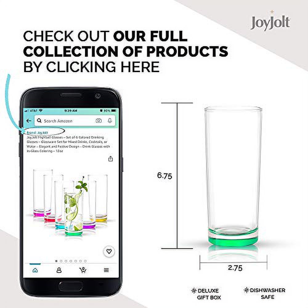 JoyJolt Highball Glasses - Set of 6 Colored Drinking Glasses - Glassware Set for Mixed Drinks, Cocktails, or Water - Elegant and Festive Design - Drink Glasses with In-Glass Coloring - image 3 of 6