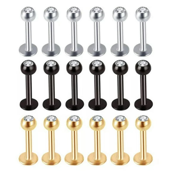 K-KED 10 PCS/lot Labret Bar Monroe Piercing Crystal Top Lip Stud Tragus Body Jewelry-16G(1.2mm)x10mm-Gold