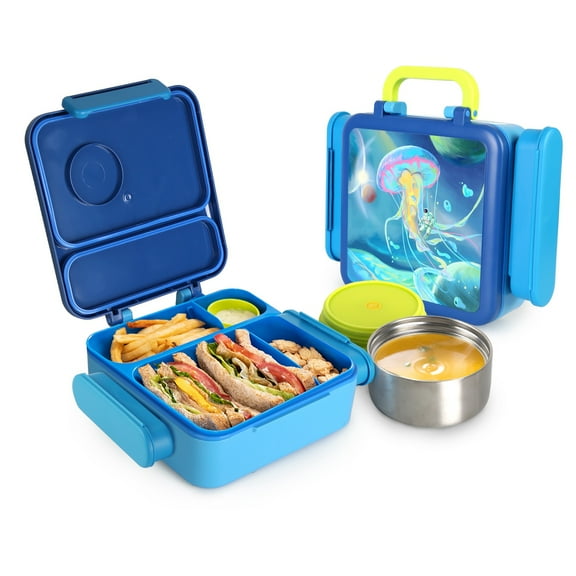 iMounTEK Thermal Lunch Box with 4 Compartments Lunchable Food Container with Utensils, Spill-resistant