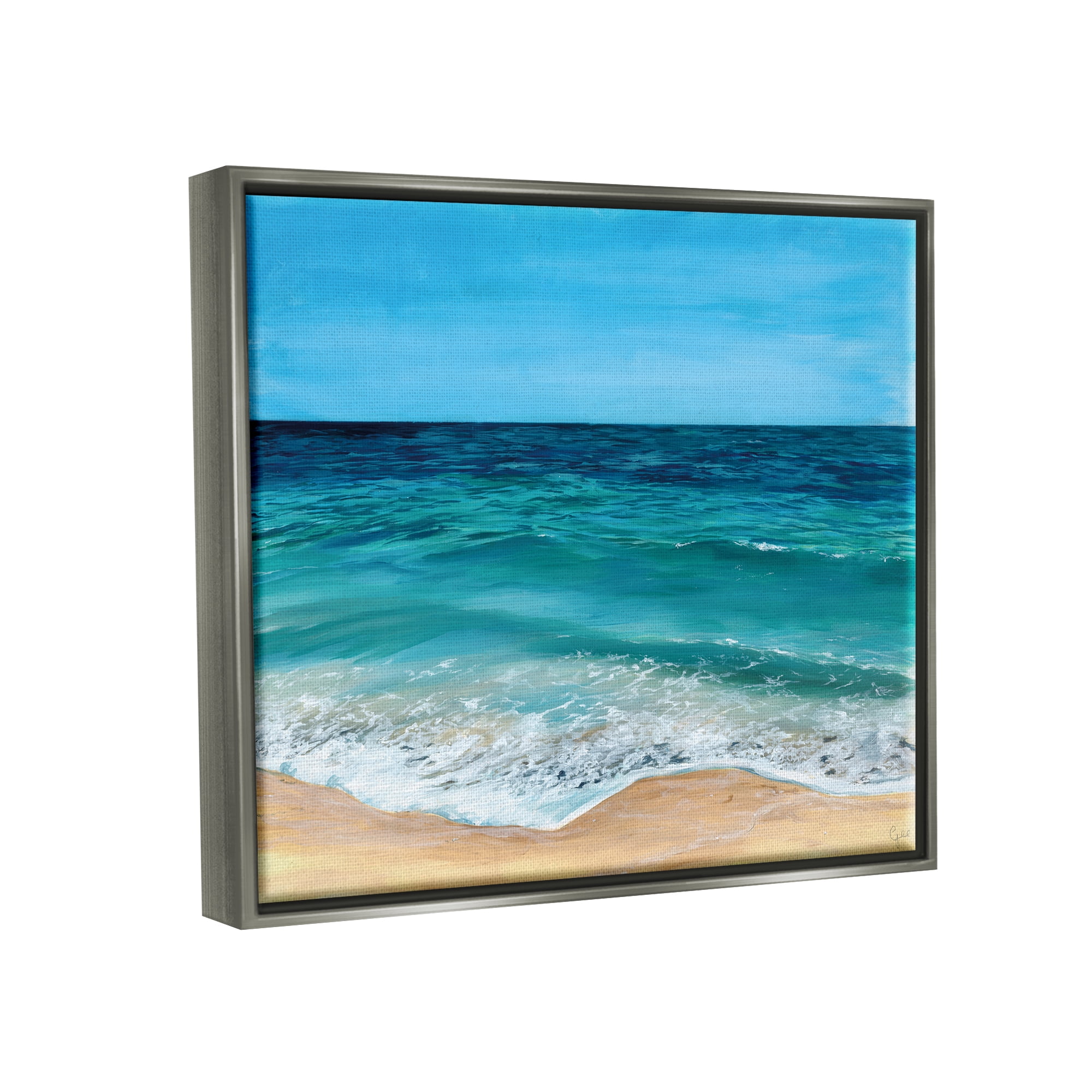 Stupell Industries Coastal Beach Foam Nature Painting Gray Floater Framed Art Print Wall Art, 31 x 25