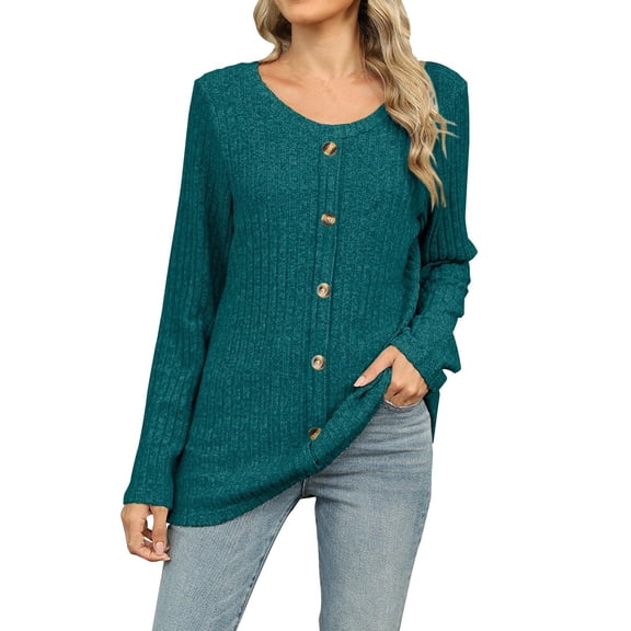 Tumotour Pullover for Women Crew Neck Long Sleeve Shirts Casual Loose Buttons Top 2025 Sweatshirts Blouse Tops