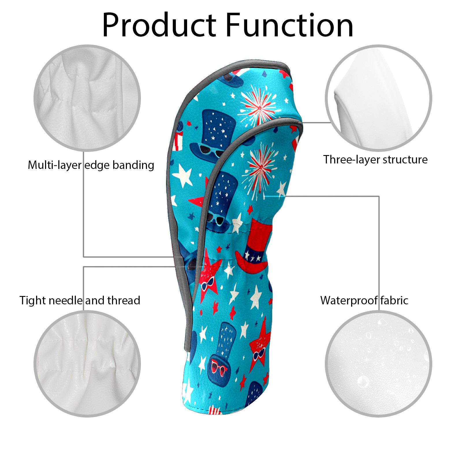 Golf Club Covers, RedBlue BalloonRose Premium PU Leather Driver Hybrid Putter Head Covers with Velvet Lining, Waterproof Golf Gifts for Men Women