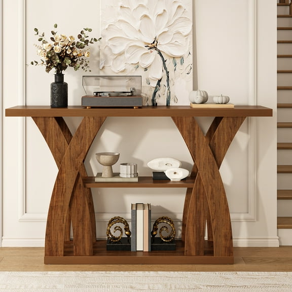 Tarnorci 3 Tier 54.33" Wood Console Accent Side Table Brown End Table Hallway Room Decor