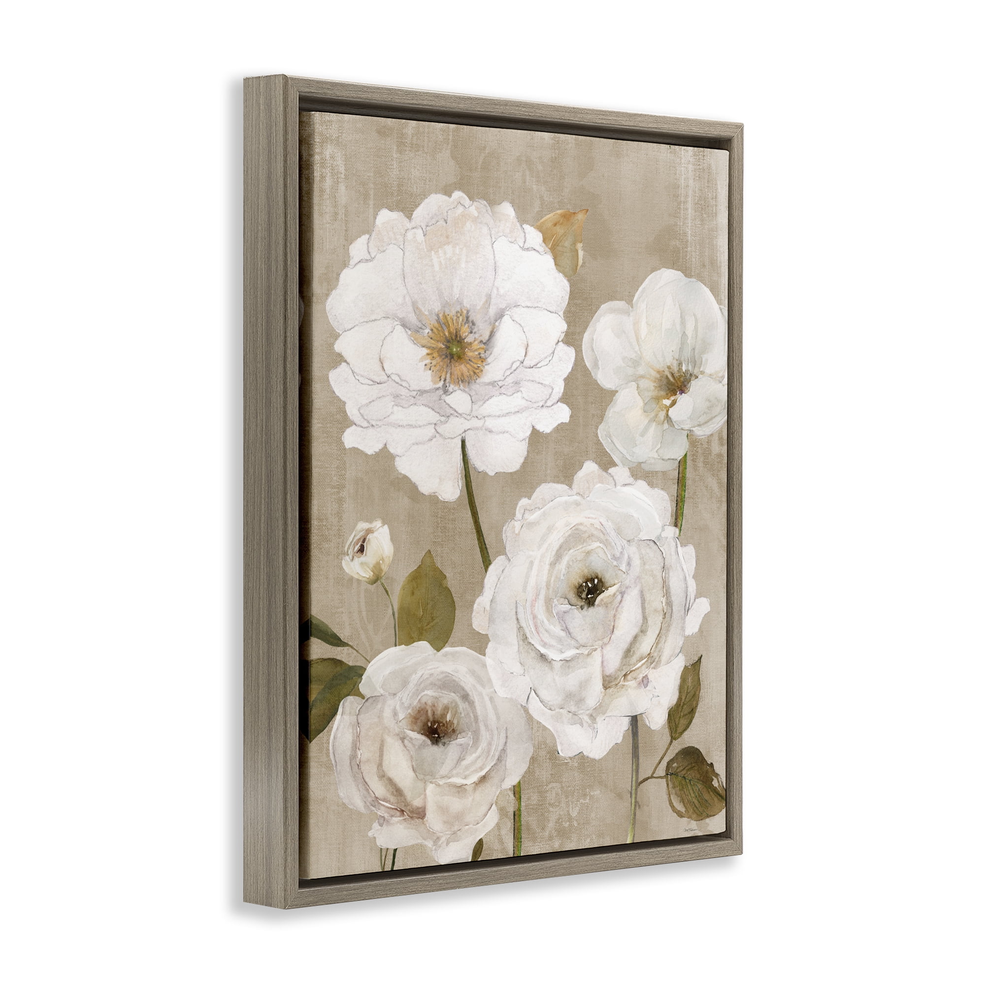 Stupell Industries Rustic Blooms in White Brown Framed Floater Canvas Wall Art, design by Carol Robinson