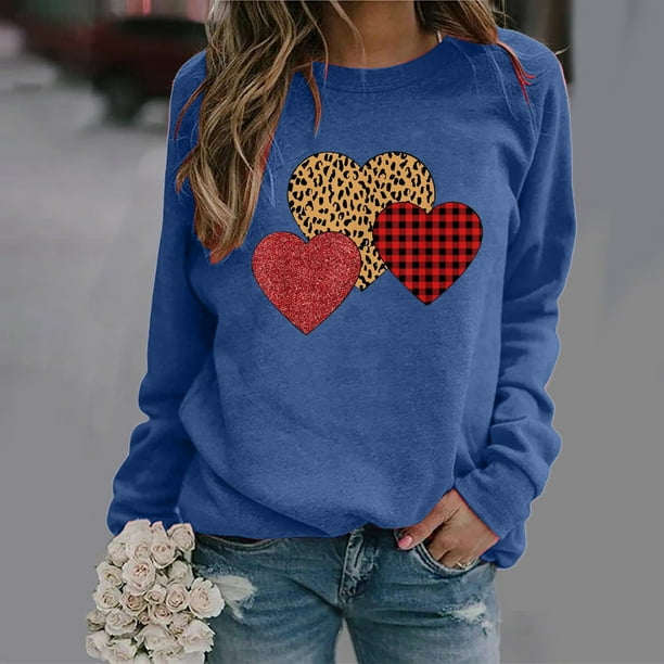 Pntutb Mujeres Casual Manga Larga San Valentín Impresión O-Cuello tops Camisa Blusa Pullover Pntutb Pntutb-4438